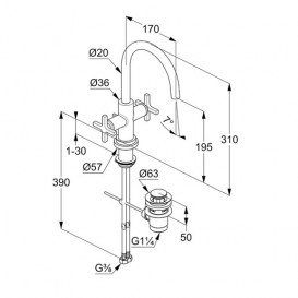 Смеситель для раковины Kludi Nova Fonte Classic двухвентильный хром 201180520