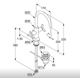 Смеситель для раковины Kludi Nova Fonte Deco двухвентильный хром 201180539