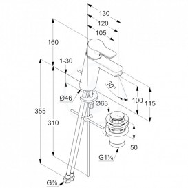 Смеситель для раковины Kludi Pure&Easy XL однорычажный с донным клапаном 371900565