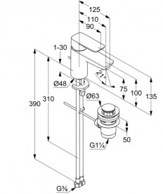 Змішувач для раковини Kludi Pure&Style із донним клапаном чорний матовий 403823975