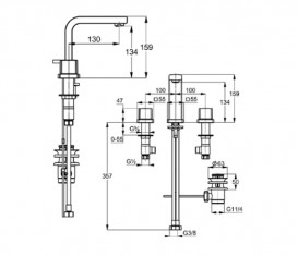 Змішувач для раковини Kludi Q-Beo Двохважеля на 3 отвори 501430565
