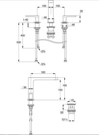 Смеситель для раковины Kludi Renon на 3 отверстия брашированное золото PVD 42393N075
