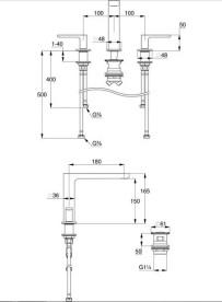 Змішувач для раковини Kludi Renon на 3 отвори збройна сталь PVD 42393N275