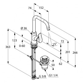 Змішувач для раковини Kludi TERCIO без донного клапана змішувач хром 380240575