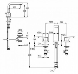 Смеситель для раковины Kludi TERCIO на три отверстия двухрычажный хром 383940575