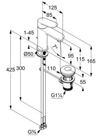 Смеситель для раковины Kludi X1 с донным клапаном черный матовый 322883975