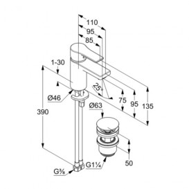 Змішувач для раковини Kludi Zenta SL змішувач з донним клапаном PUSH-OPEN хром 482660565