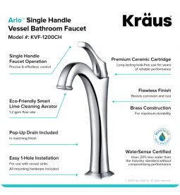 Змішувач для раковини Kraus Arlo змішувач хром KVF-1200CH