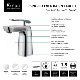 Смеситель для раковины Kraus Seda однорычажный латунь хром/белый FUS-1821CH-WH