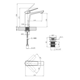 Змішувач для раковини Kroner KRP Ersel-C0111BV з донним клапаном хром CV035468