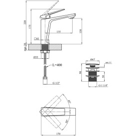 Змішувач для раковини Kroner KRP Ersel-GRP0111BV з донним клапаном графіт CV035469