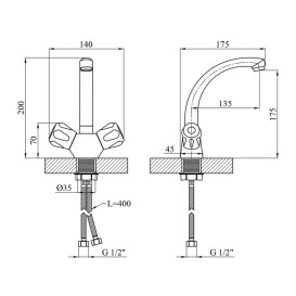 Змішувач для раковини Kroner KRP Hamburg-C010 двовентильний хром CV014912