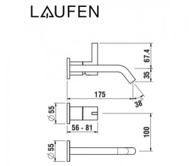 Змішувач для раковини Laufen Kartell настінний на 2 отвори золото з PVD-покриттям H3113360011201