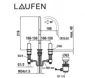 Смеситель для раковины Laufen Kartell на 3 отверстия с донным клапаном хром H3123330042211
