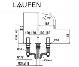 Смеситель для раковины Laufen Kartell на 3 отверстия черный матовый титан с PVD-покрытием H3123330812201