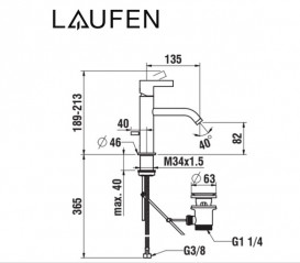 Смеситель для раковины Laufen Kartell с донным клапаном нержавеющая сталь с PVD-покрытием H3113310901211