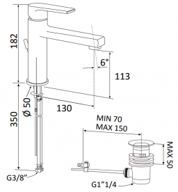 Смеситель для раковины Mariani Artic однорычажный с донным клапаном черный матовый 39AAT.14