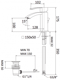 Смеситель для раковины Mariani Marte однорычажный с донным клапаном каскадный излив хром 393MA