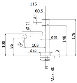 Смеситель для раковины Mariani Ultraminimal однорычажный с донным клапаном нержавеющая сталь/черный матовый 380UMX.ON