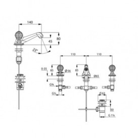 Змішувач для раковини на 3 отвори KLUDI ADLON низький виливши ручки кришталь хром 5104605G5