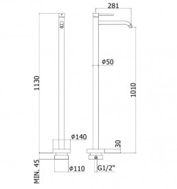 Смеситель для раковины напольный Paffoni Light в комплекте с внутренней частью черный матовый LIG 031 NO + LIG 030