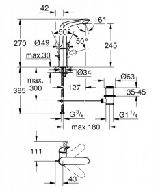 Смеситель для раковины однорычажный с донным клапаном Grohe колекция Eurostyle New хром 23569003