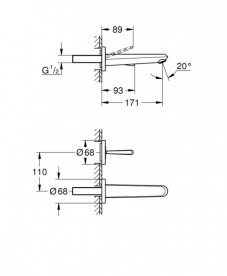 Змішувач для раковини одноважеля настінний Grohe Eurodisc Joy біла місяць 19968LS0