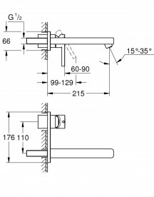 Смеситель для раковины однорычажный настенный скрытый Grohe Lineare хром 23444000