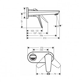 Змішувач для раковини одноважеля настінний прихований Hansgrohe колекція Novus хром 71127000