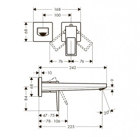 Смеситель для раковины однорычажный настенный скрытый Hansgrohe коллекция Metropol хром 74526000