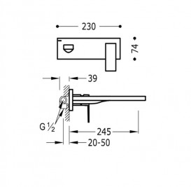 Смеситель для раковины однорычажный настенный Tres Cuadro Tres хром 00620004