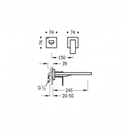 Змішувач для раковини одноважеля настінний Tres Cuadro Tres хром 00620011