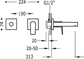 Смеситель для раковины однорычажный настенный Tres Project-Tres хром 21120282