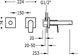 Смеситель для раковины однорычажный настенный Tres Project-Tres хром 21120283