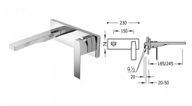 Смеситель для раковины однорычажный настенный Tres коллекция Slim Tres хром 20220003