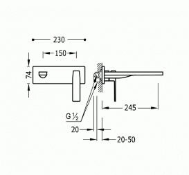 Змішувач для раковини одноважеля настінний Tres Slim-Tres хром 20220004