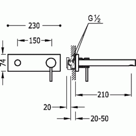 Смеситель для раковины однорычажный настенный Tres Kitchen Exsclusive сталь 06220002AC