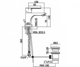 Змішувач для раковини одноважеля Paffoni Blu c донним клапаном хром BLU 075 CR