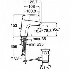 Змішувач для раковини одноважеля Roca Monodin-N з донним клапаном латунь хром A5A3098C00