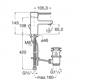 Смеситель для раковины однорычажный Roca Targa с донным клапаном латунь хром A5A3060C00