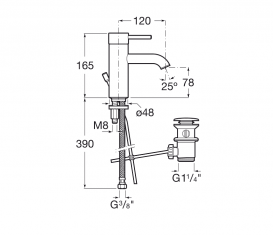 Смеситель для раковины однорычажный Roca Lanta с донным клапаном холодный старт латунь хром A5A3011C00