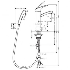 Змішувач для раковини одноважеля з гігієнічним душем Hansgrohe колекція Talis S хром 31515000