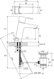 Смеситель для раковины Ravak 10° Free TD F 013.00 170 мм однорычажный с донным клапаном латунь хром X070128