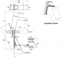 Смеситель для раковины Ravak 10° TD 013.00 однорычажный с донным клапаном X070061