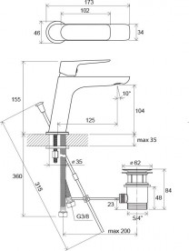 Смеситель для раковины Ravak Classic CL 011.00 однорычажный с донным клапаном латунь хром X070081