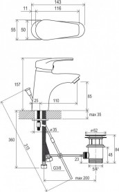 Змішувач для раковини Ravak Neo NO 011.00 змішувач з донним клапаном X070016