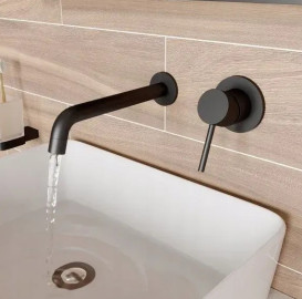 Смеситель для раковины Rea Lungo настенный однорычажный черный BAT-B0969