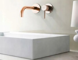 Смеситель для раковины Rea Lungo настенный однорычажный розовое золото REA-B8548