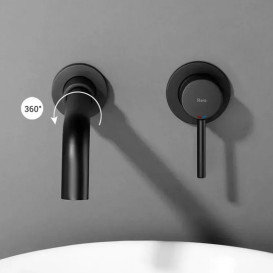 Смеситель для раковины Rea Lungo Long настенный однорычажный черный REA-B0371