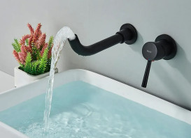 Смеситель для раковины Rea Lungo Long настенный однорычажный черный REA-B0371